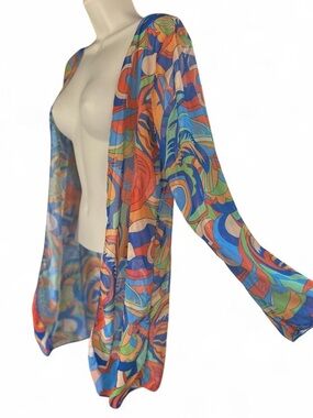 Colorful Sheer Kimono Cover Up Boho Beach M